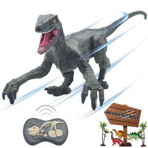 Contr&ocirc;le &Agrave; Distance Des Dinosaures Jouets Velociraptor 18.1" Rechargeable Rc Robot Pour Les Enfants De 3-8 Marche Rugissant Bleu De Cadeau D'anniversaire - Neuf