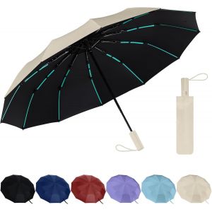 Parapluie Pliant - 12 Nervures Parapluie Solide Automatique Ouverture Et Fermeture Pour Homme Et Femme, Parapluies Anti Vent Tempete Uv Pour Voiture, Valise, Sac &Agrave; Dos - Neuf
