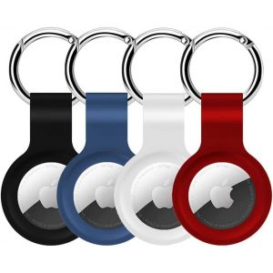 4 Pack Silicone Airtag Protective Case With Keychain Compatible With Airtag Tracker Wallet,Backpacks,Luggage,Dog,Cat (Black/Blue/White/Red) - Neuf