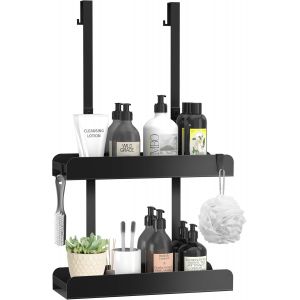 &Eacute;tag&egrave;re de Douche Sans Per&ccedil;age,&Eacute;tag&egrave;re Salle de Bain Sans Percer,Porte Shampoing Douche Support Salle de Bain Sans Percage avec 4 Crochets Pour Salle de Bain Cuisine Noire - Neuf