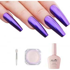 Kal-Kit Poudre À Ongles Chrome Avec Vernis Semi Permanent Noir, 1g Poudre Effet Miroir Métallisé Aurora Violet Foncé Et 10ml Vernis À Ongles Gel Noir Scintillant Pour Art Sur Ongles Uv Diy - Neuf