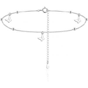 Kal-Chaîne De Cheville Pour Femme En Argent 925, Étanche, Bracelet De Cheville En Argent Sterling 925, Bracelet De Cheville D'été Avec Étoile De Mer/Papillon, Bracelet De Cheville Réglable 22 + - Neuf