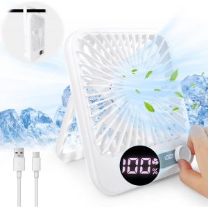 KALANKA-Ventilateur USB, Mini Ventilateur Portable Ventilateur de Table Pliable à 180° Vitesse du Vent Réglable de 0 à 100 Ventilateur Rechargeable à affichage LED pour Bureau Maison Camping - Neuf