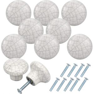Yujtg-10pcs Vintage Céramique Tiroir De Porte Poignée, 32mm Blanc Bouton De Meubles, Rond Boutons De Tiroir, Boutons De Porte, Poignées De Meuble Pour Placard Armoire Cuisine, Chambre D'enfant - Neuf