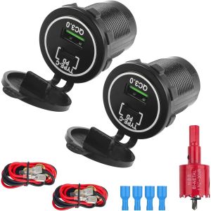 2 Prises Usb 12 V Prise De Charge Voiture Pd Usb-C Et Qc 3.0 Connecteur De Voiture Allume Cigare &Eacute;tanche C&acirc;ble D'Alimentation De 60 Cm Et Kit De Panneau Avec Scie Cloche De 30 Mm Pour Camping C - Neuf