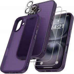 Kal-En 1 Coque Pour Iphone 16 Avec 2 Verre Trempé Et 1 Caméra Protecteur, [Coussin D'air Intégré] Antichoc Antirayures Bumper Protection Housse Pour Iphone 16 6.1"", Violet Foncé - Neuf
