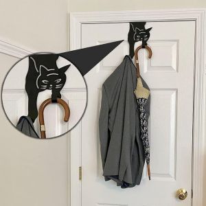 Patère de porte en forme de chat - Crochets métalliques robustes - Sans outils - Design compact - Revêtement noir antirouille - Maison/Bureau/Rangement - Accessoires pour la maison - Neuf
