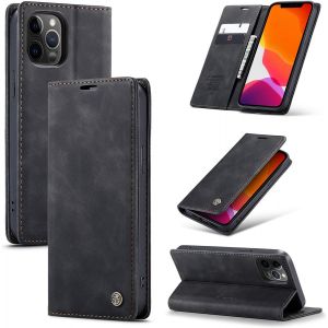 Maa-Coque Iphone 12 Pro Max Housse Antichoc En Cuir Pu Premium Fentes Cartes Etui Pochette De Portefeuille Avec Fonction Support Case À Rabat Pour Iphone 12 Pro Max - Noir - Neuf