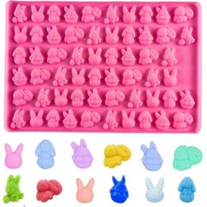 Moule En Silicone De Pâques,Moule En Silicone Mini Lapin 58 Cavités,Adapté À La Fête De Pâques Préparant Des Bonbons Mous,Du Chocolat,Des Biscuits. - Neuf