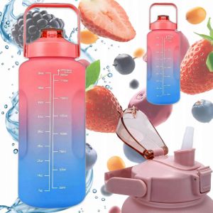 Bouteille d'eau de motivation 2000ml 2l avec paille avec poignée tasse à mesurer Hit - Neuf
