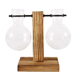 Vase À Ampoules De Jardinière De Bureau En Verre Créatif,Support En Bois,Conteneur De Plantes Hydroponiques,Vases De Décoration De Table Pour La Maison.B. - Neuf
