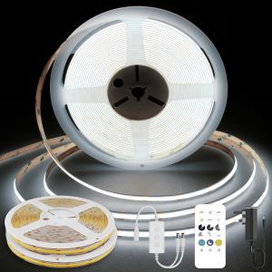 Ruban Led Cob 3000k, 7,5m Bande Led Blanc Chaud, Lumi&egrave;re Bande Led Dimmable 24v, Application Bluetooth, Cri 92+, Largeur 8mm, Avec T&eacute;l&eacute;commande Et Alimentation, Pour La D&eacute;coration De La Maison - Neuf