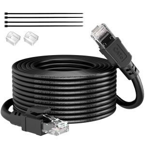 C&acirc;ble Ethernet Cat 6 Ext&eacute;rieur 30M, Veste &Eacute;tanche Lldpe Uv Pour Enterrement Direct 24Awg C&acirc;ble Rj45 R&eacute;seau Internet Gigabit Haute Vitesse 10 Gbps - Cca, Utp Avec 20 AttachesU202[CAB9165644] - Neuf