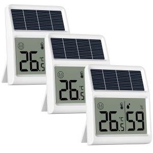 Solar Thermometre Humidimetre, Alimentation par la lumi&egrave;re naturelle int&eacute;rieure sans batterie, Thermom&egrave;tre Hygrom&egrave;tre Digital, Hygrometre Interieur - Neuf