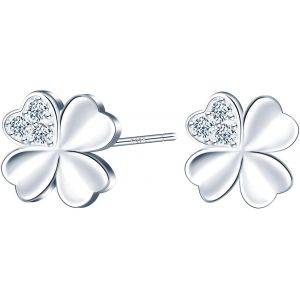 Kal-Argent 925 Boucles D'oreilles Clous De Quatre Feuilles Pour Femme Fille Clous D'oreilles Argent Avec Zircon Cubique Boucles D'oreilles Trèfle Bijoux - Neuf