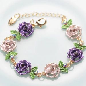 Chicslick-Bracelets De Fleurs En Émail Coloré Pour Femmes,Bracelets De Gravure Florale Vintage,Bijoux,Purple Bracelet[X45] - Neuf