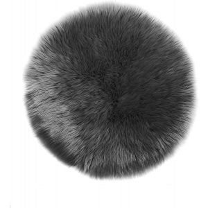 Sjzg-Tapis En Fausse Fourrure D'agneau Et Peau De Mouton - Carpette Moelleuse Pour Chambre &Agrave; Coucher, Salon, Cr&egrave;che - Jet De Divan De D&eacute;coration Chaise - Gris Fonc&eacute; - 60cm - Rond - Neuf