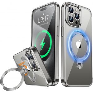 Kwey-[Anneau En Métal Cd & 360° Rotation Support Invisible]Coque Magnétique Pour Iphone 15 Pro Max [Compatible Magsafe][Pare-Chocs Antichoc Galvanisé]Coque Fine Transparente Avec Support U2013 Titan - Neuf
