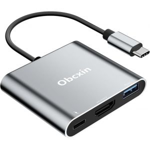 JGD-Obcxin Adaptateur USB C vers HDMI 4K@60Hz, 3 en1 Multiport Adapter USB C avec HDMI, PD Charge 100W,USB 3.0 hub pour MacBook Pro/Air, iPad, Laptop, Samung, Surface etc - Neuf