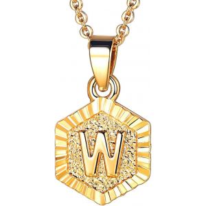 Kal-Collier Femme Initiale Plaqu&eacute; Or Jaune, Pendentif Hexagone Avec Lettre, Cha&icirc;ne Rolo Ajustable De 1,8mm/50+5cm - Neuf