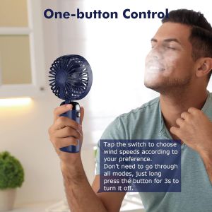 Un Ventilateur de Poche (en Bleu Foncé), Mini Portable USB Rechargeable Ventilateur, Petite Poche Fan 5 Vitesses avec Cordon et de la Base, Built-in Batterie 3000mAh, Pliable USB V - Neuf