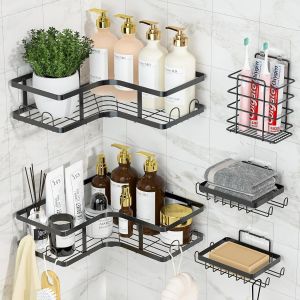 Lot de 3 étagères de douche sans perçage - Noir - Neuf