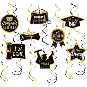 Senior-D&eacute;corations De F&ecirc;te De Rem De Dipl&ocirc;me 2024 &Agrave; Suspendre, D&eacute;corations De Rem De Dipl&ocirc;me 2024, Serpentins Tourbillons Noirs Et Dor&eacute;s Pour La Classe De 2024, Les F&eacute;licitations, Les Dipl&ocirc;m[L1022] - Neuf