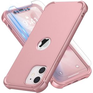 Brs-Coque Pour Iphone 12 Mini Avec 2 Pièces Verre Trempé Protection Écran, 2 En 1 Antirayures Souple Tpu Arrière Rigide Pc Antichoc Housse De Protection Étui Pour Iphone 12 Mini 5.4"" Or Rose - Neuf