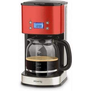 Cafetière Programmable À Filtre Rouge Inox 1,5L (12 Tasses) Mg30, 1000W Carafe En Verre Gradué, Système Anti-Gouttes, Maintien Au Chaud, Ecran Ldc, Arrêt Auto, Porte-Filtre Amovible Lavable - Neuf