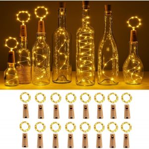 Jgd-Lot De 16 Guirlandes Lumineuses De 2 M, 20 Led En Li&egrave;ge Pour Bouteilles De Vin, &Eacute;clairage D&eacute;coratif Int&eacute;rieur/Ext&eacute;rieur Pour Mariage, Table De Jardin, D&icirc;ner, Chambre, No&euml;l (Blanc Chaud) - Neuf