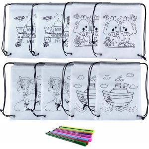 asas-Sacs À Colorier,Sac A Colorier Enfant,Sac Graffiti Bricolage,8 Pcs Diy Sac Peinture Des Enfants,Aquarelle Sacs À Main À Colorier,Sac À Dos Coloriage Pour Cadeaux Fête D'Anniversaire Peinture Enfant. - Neuf