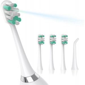 Kgabery-Têtes De Rechange Kit 3 Brossettes Souple Et 1 Jet D'eau,Compatible Avec 2 En 1 Brosse À Dent Electrique Sonique Avec Jet Dentaire - Neuf