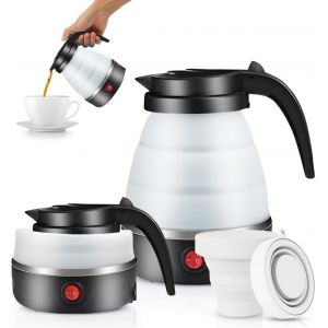 KALANKA-Bouilloire portable de Camping 600ML, Bouilloire pliable, Mini bouilloire électrique en silicone pour le camping, le voyage, l'extérieur (Noir) - Neuf