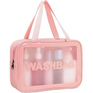 KALANKA-Trousse de Toilette Femme Homme Voyage Trousse de Toilette Transparente Grande Capacité PVC Étanche Trousse Maquillage Femme Imperméable Sac Cosmétique Organisateur de Voyage Rose - Neuf