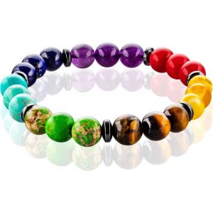 Kal-Bracelet De Perles Chakra, Avec Perles En Pierre Précieuse De 8 Mm, Pierre De Lave Et Pierre D'onyx (Noir) - Bracelets De Yoga En Pierres De Guérison - Bracelets D'énergie Pour Homme Et Femme - Neuf