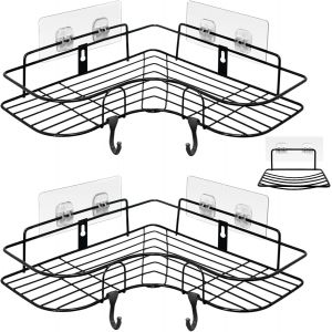 KAL-Etagere Douche Sans Percage - 2 Pack D'Organisateurs De Salle De Bain Avec Porte Savon, &Eacute;tag&egrave;re De Rangement Adh&eacute;sive Pour Produits De Toilette, Rangement Salle De Bain, Noir - Neuf