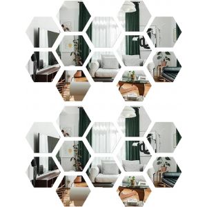 Lot De 24 Acrylique Miroir Hexagonal Muraux Autocollant Miroirs Adh&eacute;sif Autocollant Mural Miroirs Pour Maison Salon Chambre D&eacute;cor - Neuf