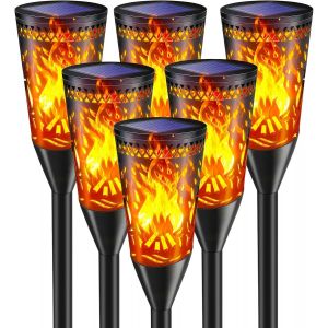 Lampe Solaire Exterieur Jardin, 6 Pack, Lumiere Solaire Exterieur Avec Effet De Flamme R&eacute;aliste, &Eacute;tanche Ip65, Convient Pour Jardin, Terrasse, Pelouse, Balcon, Chemin, Parterre De Fleurs - Neuf