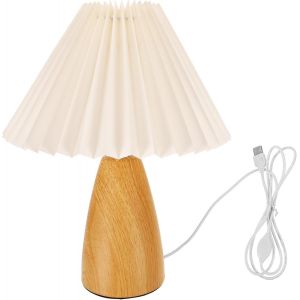 Lampes De Table De Chevet : Lampe De Table De Chevet Avec Base En Bois Avec Abat-Jour En Tissu De Lin Veilleuse Esth&eacute;tique Ports De Charge Usb C Pour Lampes De Table De Salon - Neuf