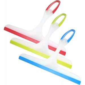 Lot de 3 raclettes de douche, raclettes de salle de bain et de douche, raclettes de nettoyage de vitres en plastique pour miroir, salle de bain, fenêtre, sol et verre - Bleu, vert, rouge - Neuf