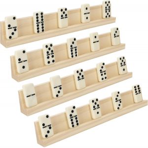 Eryi-Support De Domino En Bois (Lot De 4) - 33,6 X 2,8 X 4,7 Cm - Support De Jeu De Domino Professionnel - Supports De Jeux Pour Carreaux De Mots, Train Mexicain, Mahjong Et Domino - Neuf