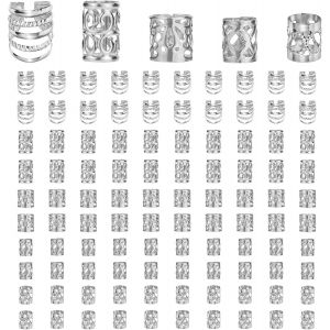 Lbgwp60-Lot De 100 Bijoux Pour Dreadlocks En Métal Argenté - Ajustables - Perles De Cheveux À Clipser - Accessoires Pour Tresses - Neuf