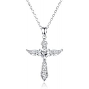 Colliers Croix En Argent Sterling 925 Pour Femmes,Collier Avec Pendentif Croix À Ailes D'ange En Ton Or/Argent. - Neuf