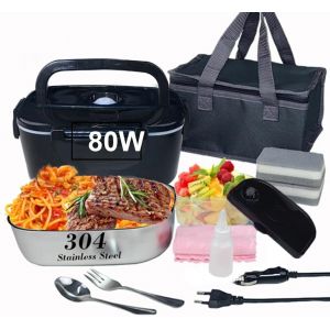 MEVRONISSHOP-Gamelle chauffante, lunch box chauffante électrique 12V24V220V,80W,boite chauffant pour chantier en allume cigare, boite chauffante repas 1.5L,chauffe plat voiture camion, COULEUR NOIRE - Neuf