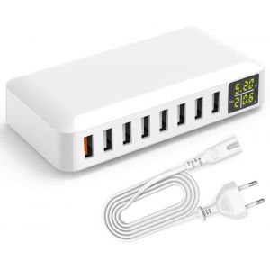 LORANKA-Chargeur Multi USB Station de Charge a 60 W avec Afficheur LED et Port QC3.0 de 18 W Chargeur Rapide Multiprise USB Secteur pour iPhone 16,Xiaomi,Samsung, T&eacute;l&eacute;phones Portables etc - Neuf