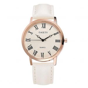 Gaiety Classique Affaires D&eacute;contract&eacute;e Cadran Rond Pu Bracelet Montre &Agrave; Quartz Montre-Bracelet Analogique (Blanc) - Neuf