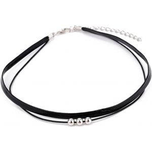Asas-1 Pcs Collier Simple-Boho Layered Suede Choker Collier Court Noir Velours Collier Ras Du Cou Vintage Cuir Collier Argent Perle Collier Collier Chaîne Bijoux Pour Femmes Et Fillesa - Neuf