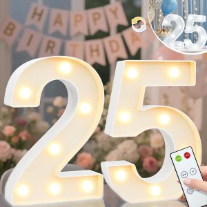 Chiffres Lumineux Pour 25e Anniversaire, Panneau Lumineux &Agrave; Del Pour Toile De Fond De F&ecirc;te, Anniversaire De Mariage, D&eacute;coration De Table Murale &Agrave; Distance U2013 Blanc Froid Et Blanc Chaud 25 - Neuf