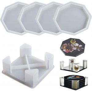 Moules En R&eacute;sine Pour Sous-Verres 5 Pi&egrave;ces - Moule Pour Bo&icirc;te De Rangement En Silicone, Moules Pour Porte Sous-Verres Octogonaux, Moules Pour Dessous De Tasse En &Eacute;poxy, Diy Art Craft - Neuf