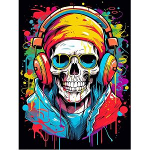 Ayuhr-Peinture Diamant 40 X 50 Cm Tête De Mort Avec Écouteurs Crâne De Musique Squelette Diamond Painting Horreur Gothique Diamant Peinture Art Broderie Point De Croix Halloween Images Cadeau - Neuf